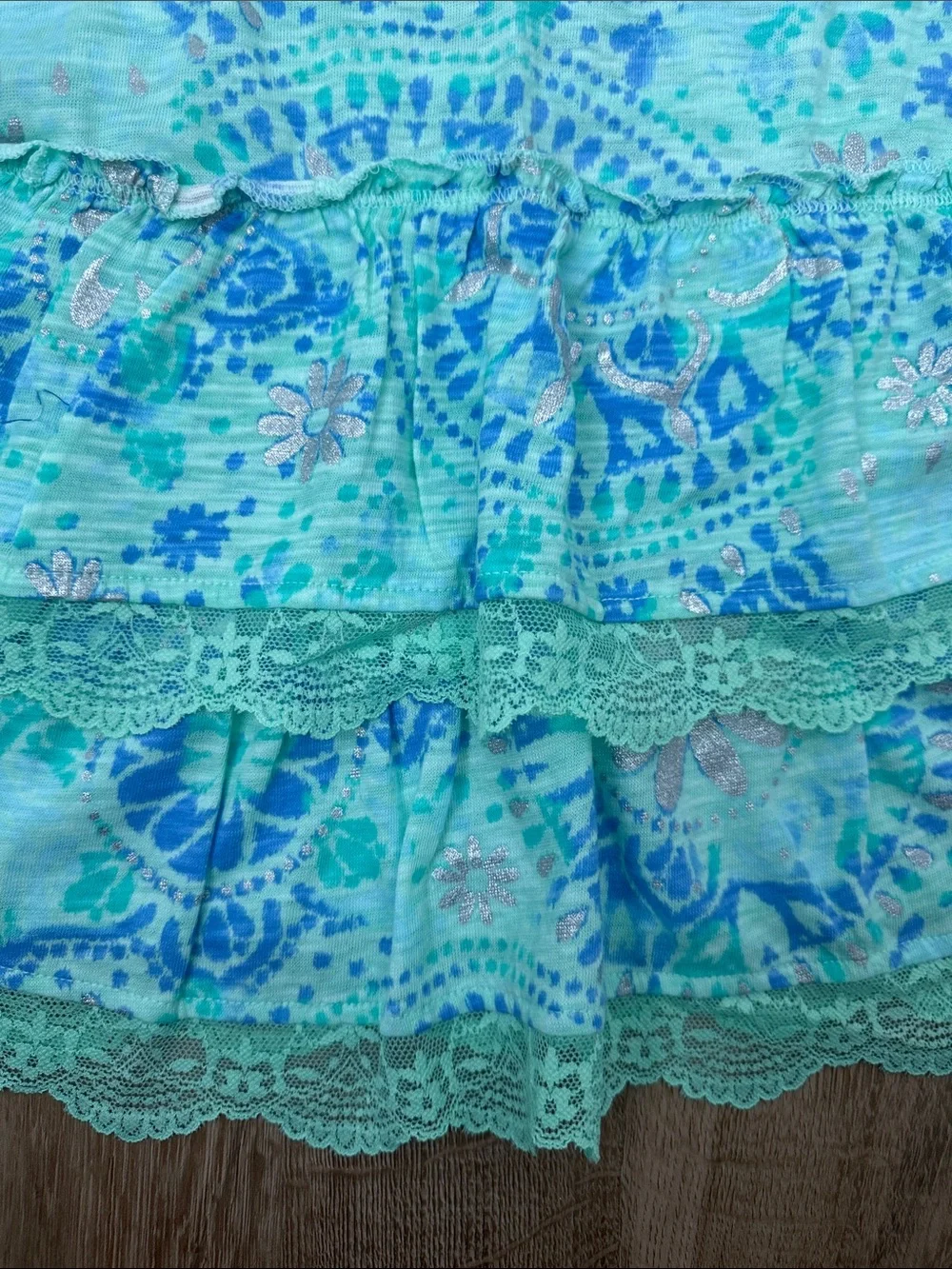 Justice Girl’s Aqua and Teal Floral Rhinestone Tank Top, Size 12